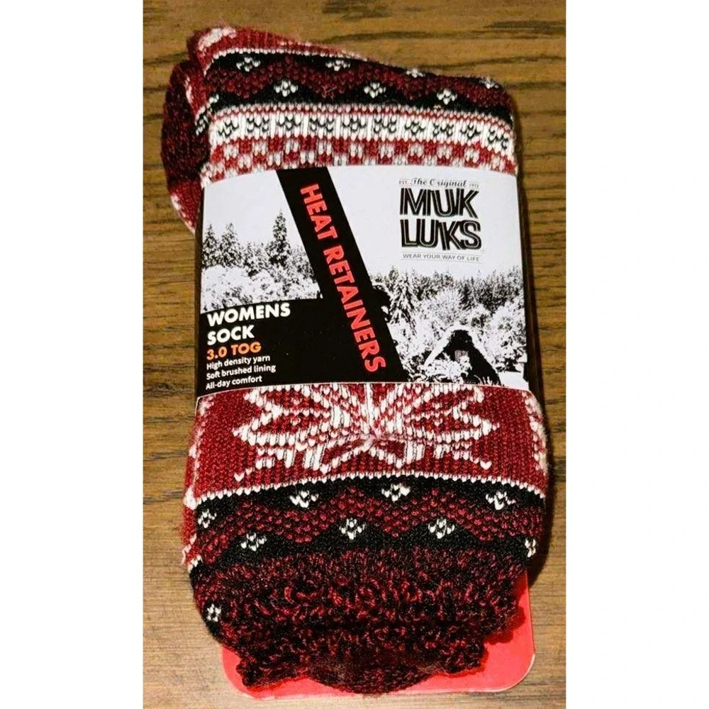 Muk Luks Women's Heat Retaining Thermal Winter Socks 3.0 TOG Sz 6-11 Red Holiday